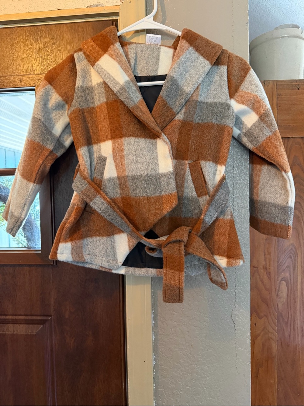 Girl’s Plaid Peacoat - Large (5) - EUC